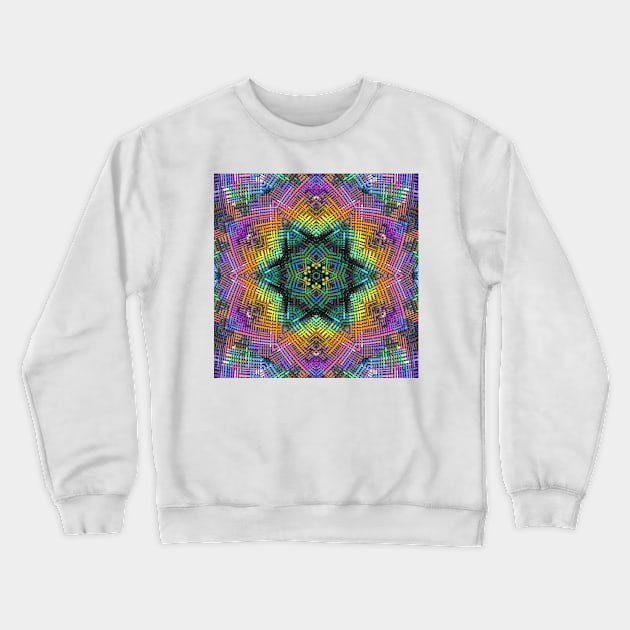 Weave Mandala Green Orange and Pink` Crewneck Sweatshirt by WormholeOrbital